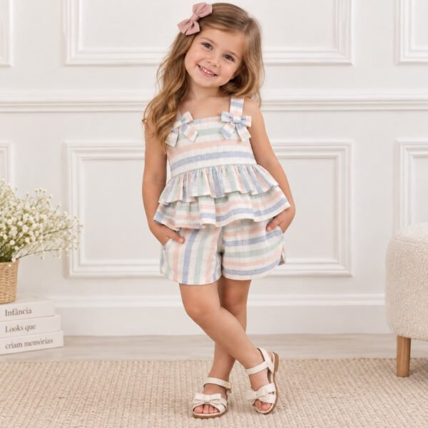 Conjunto Infantil Xadrez Candy com Laços e Babados — imagem 1