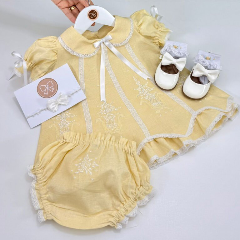 Vestido Infantil Amarelo Renda Paraibana