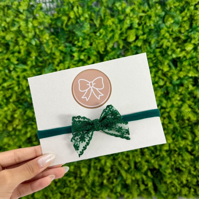 Faixa de Cabelo Infantil com Laço de Renda Verde Escuro