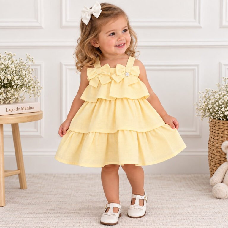 Vestido Infantil Amarelo com Laços