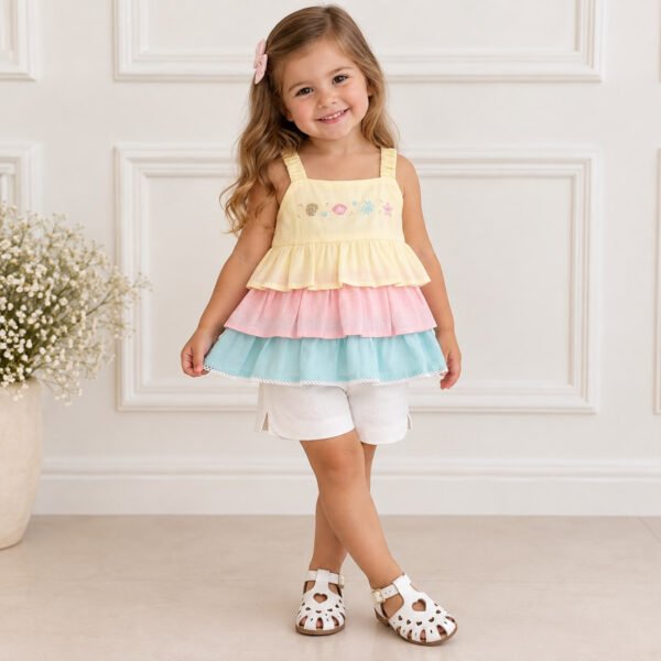 Conjunto Infantil Feminino Candy Colors com Babados — imagem 1