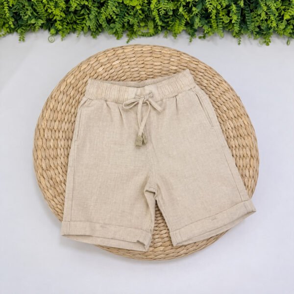 Conjunto Infantil Masculino Camisa Listrada Azul e Shorts Bege — imagem 4