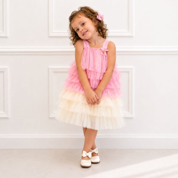 Vestido Infantil Aurora Rosa e Off White em Tule — imagem 1