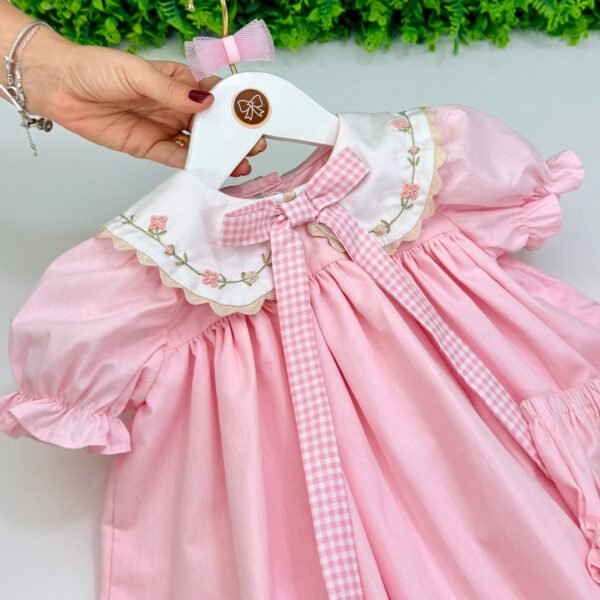 Vestido Infantil Elisa Rosa com Gola Bordada — imagem 1