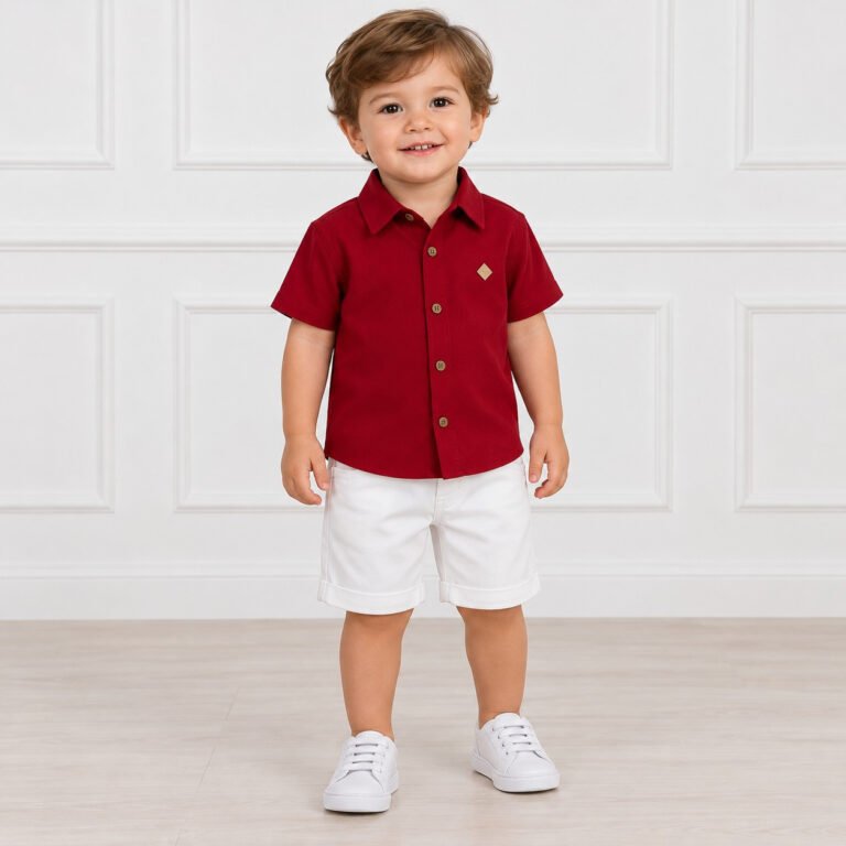 Conjunto Infantil Masculino Camisa Vermelha e Shorts Branco