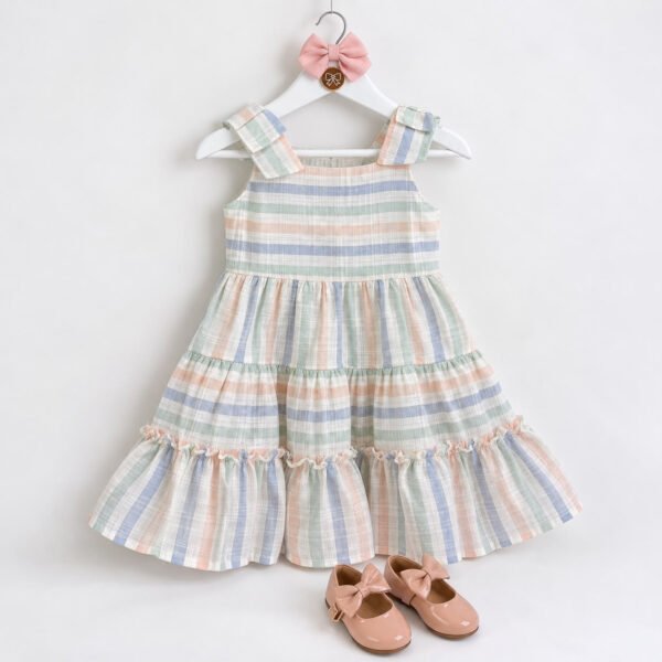 Vestido Infantil Feminino Listrado Candy com Babados — imagem 2