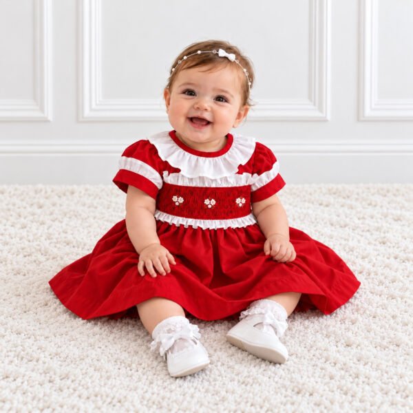 Vestido Festa Infantil Vermelho Bordado Rococó — imagem 1