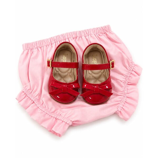 Vestido Infantil Minnie Rosa com Laço e Detalhes Vermelhos — imagem 2
