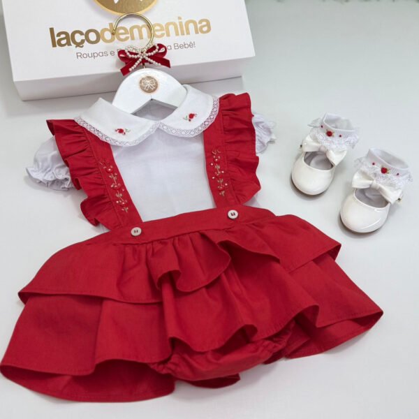 Jardineira Infantil Vermelha com Body — imagem 1