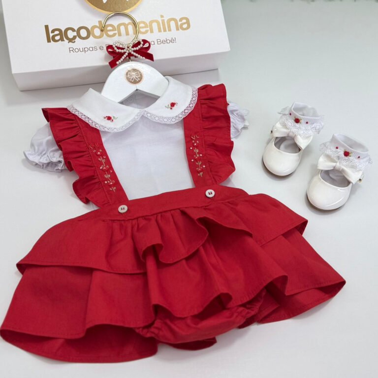 Jardineira Infantil Vermelha com Body