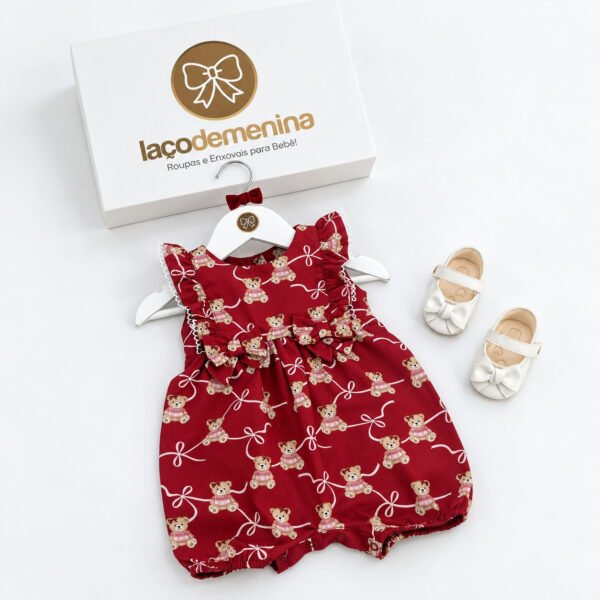 Romper Bebê Menina Vermelho com Ursinhos e Laços — imagem 2