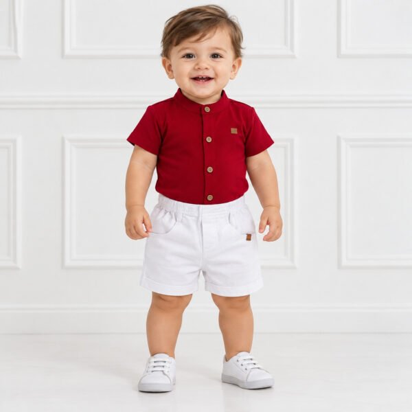 Conjunto Infantil Masculino Body Vermelho e Short Branco — imagem 1