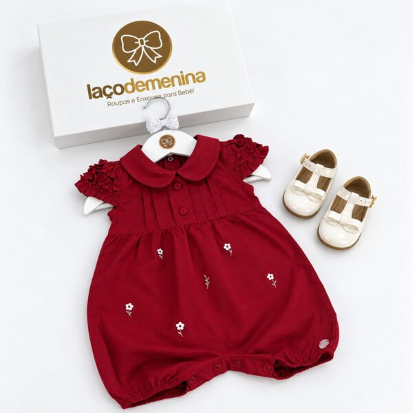 Romper Bebê Menina Vermelho com Flores Bordadas — imagem 2