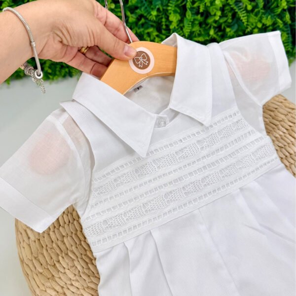Macacão de Batismo Bebê Menino Branco com Renda — imagem 2