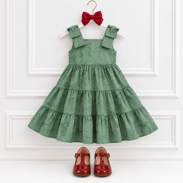 Vestido Infantil Menina Verde com Estampa de Laços — imagem 2