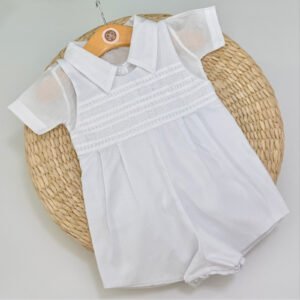 Macacão de Batismo Bebê Menino Branco com Renda