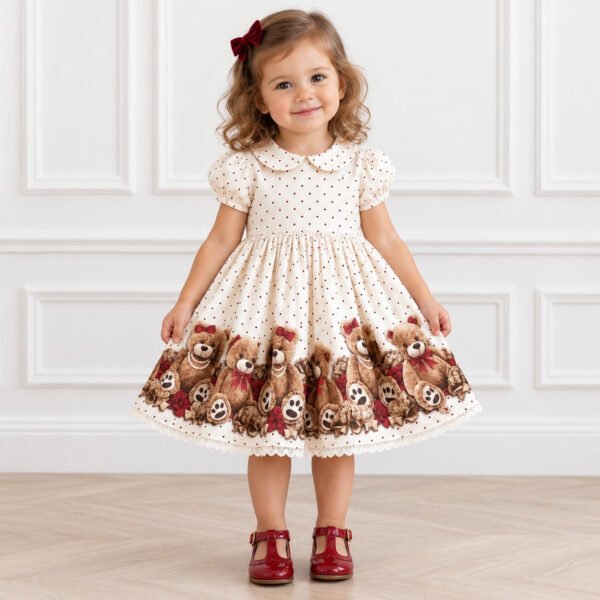 Vestido Infantil Poá com Ursinhos — imagem 1