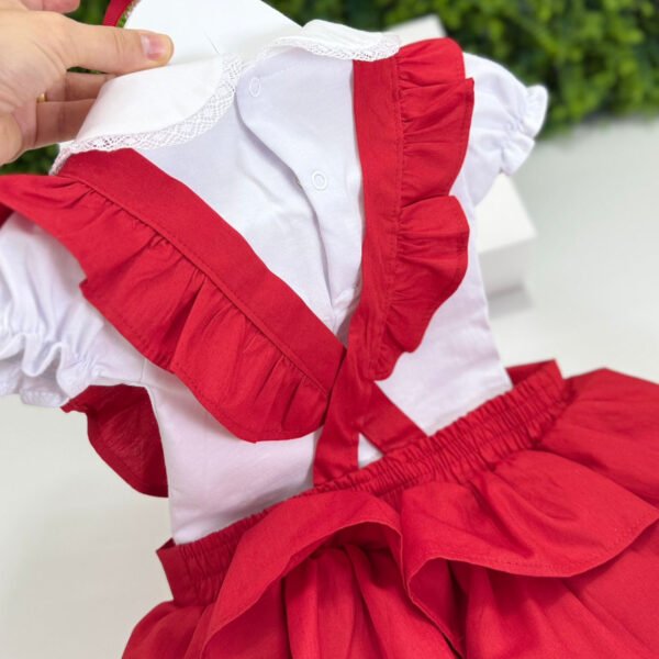 Jardineira Infantil Vermelha com Body — imagem 3