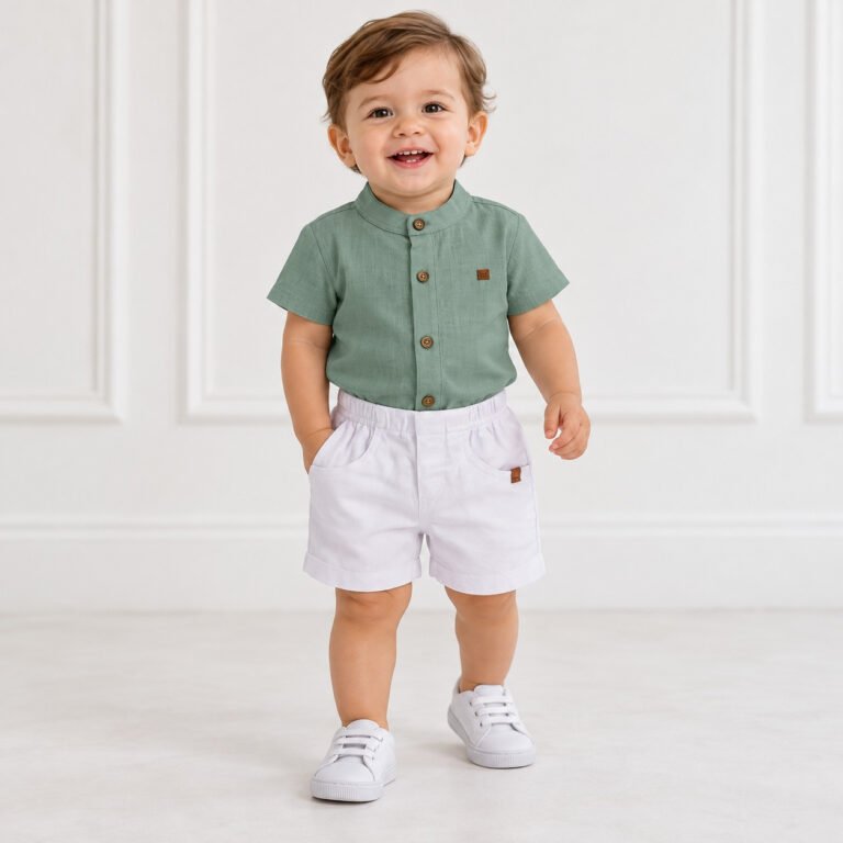 Conjunto Infantil Masculino Body Verde e Short Branco