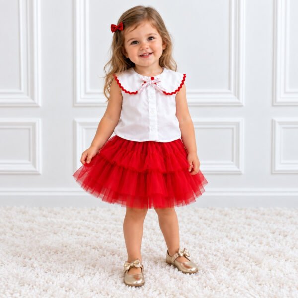 Conjunto Infantil Menina Vermelho com Saia de Tule e Blusa Branca — imagem 2