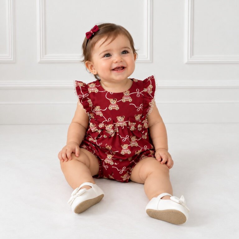 Romper Bebê Menina Vermelho com Ursinhos e Laços