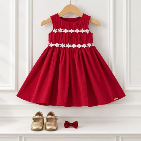 Vestido Infantil Vermelho com Flores Brancas — imagem 2