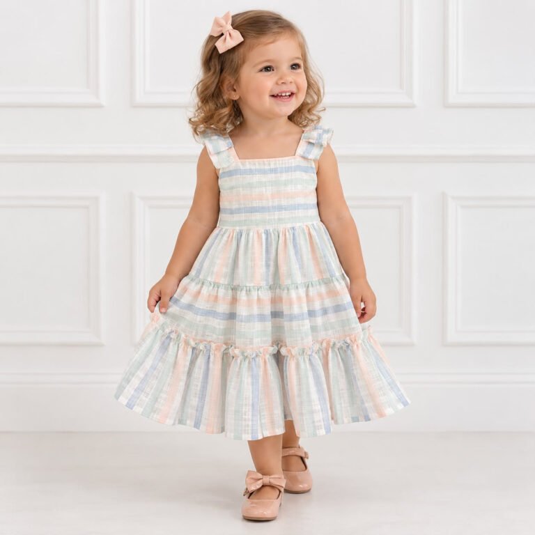 Vestido Infantil Feminino Listrado Candy com Babados