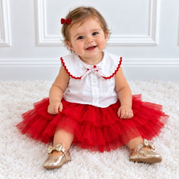 Conjunto Infantil Menina Vermelho com Saia de Tule e Blusa Branca — imagem 3