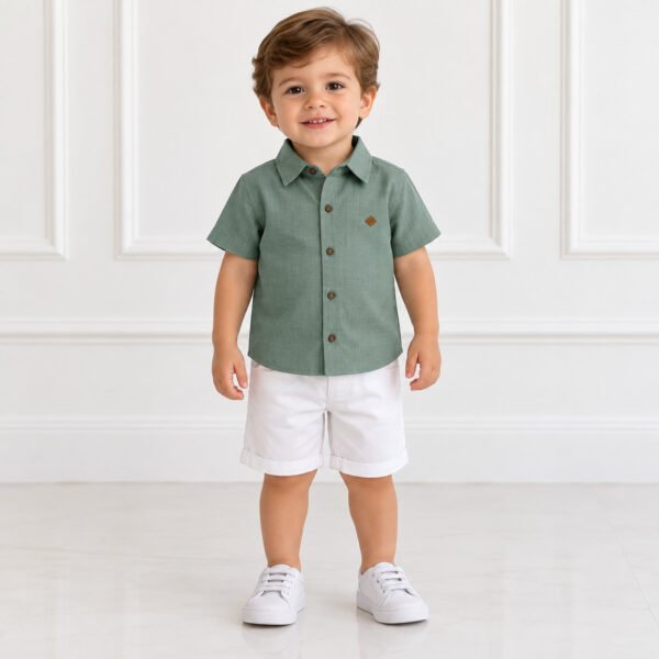 Conjunto Infantil Masculino Camisa Verde e Shorts Branco — imagem 1