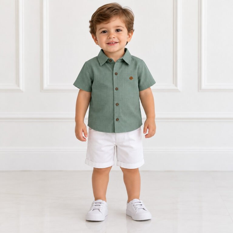 Conjunto Infantil Masculino Camisa Verde e Shorts Branco