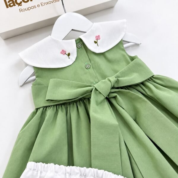 Vestido Infantil Feminino Verde com Bordado Floral — imagem 4