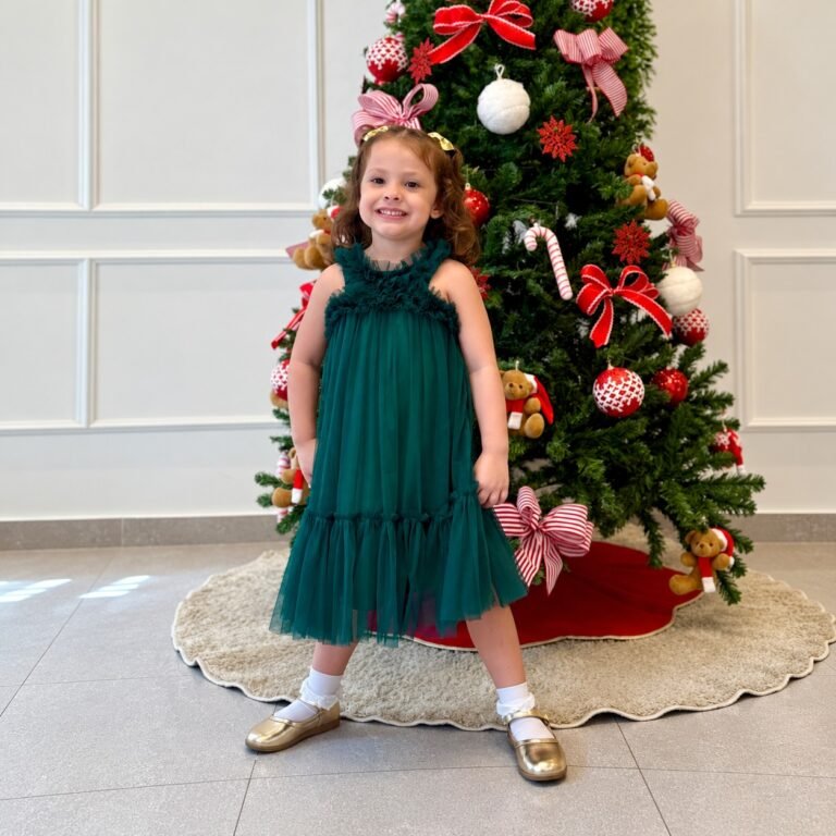 Vestido Infantil de Festa Verde em Tule